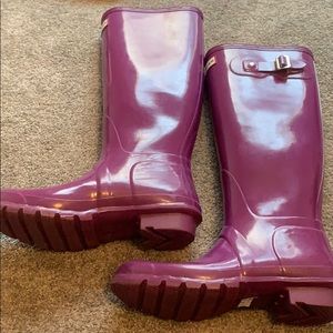 Purple tall glossy hunter boots